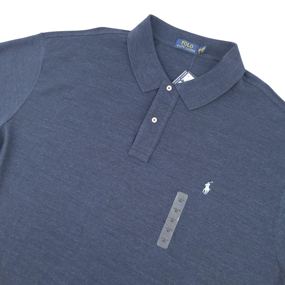 Polo Ralph Lauren Polo Shirt Mens 4XLT Tall Blue Solid Cotton Logo Casual Top